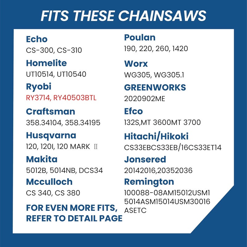 Zentop Carbide Chainsaw Chain 14 Inch, 050" Gauge, 3/8" LP Pitch, 52 Drive Links Fits Husqvarna 120, Echo CS-310, Ryobi RY3714, and More- S52 (1 Chain) - Image 5
